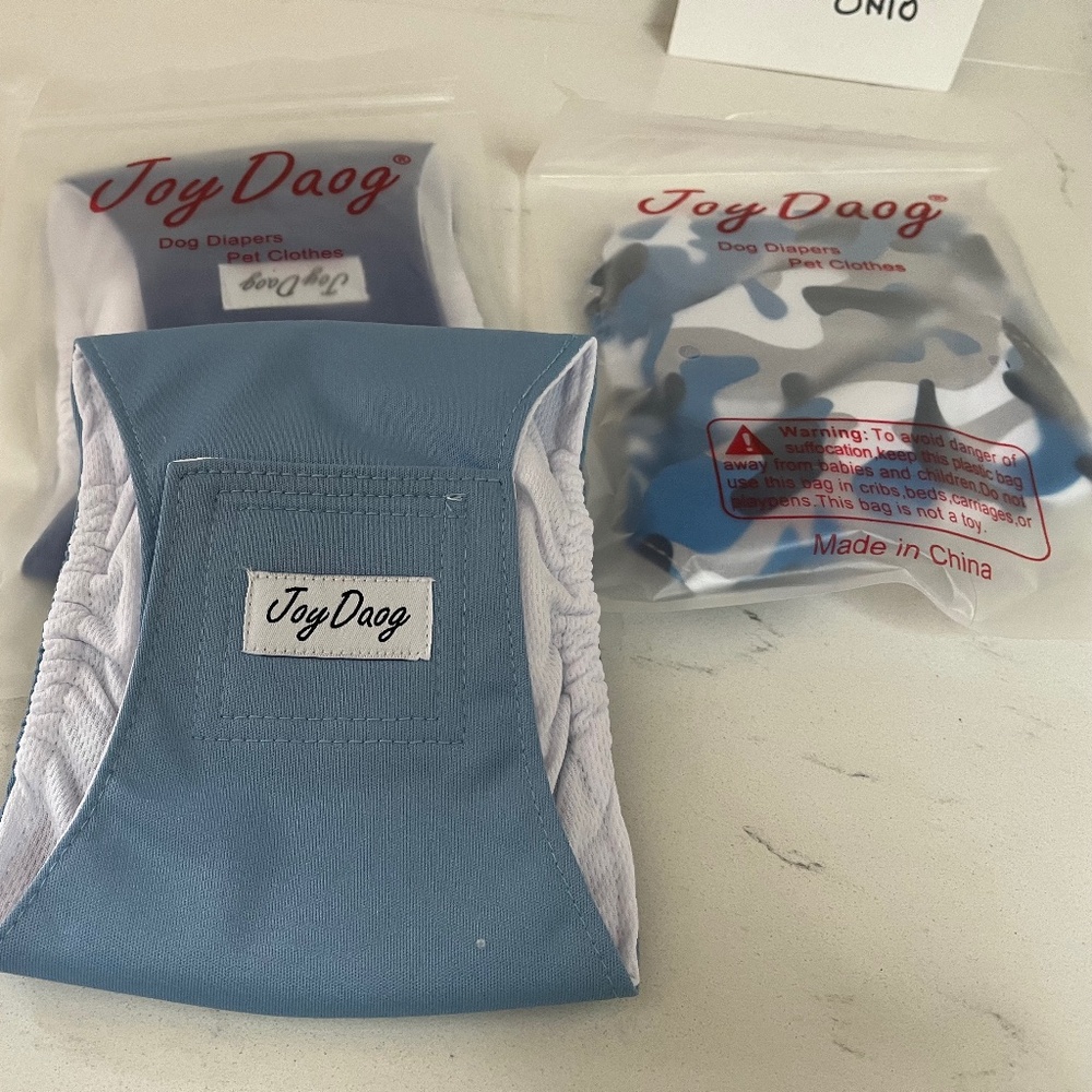 JOY DAOG WASHABLE DOG DIAPERS REUSABLE BELLY BANDS, 3 PACK PREMIUM MALE, SMALL